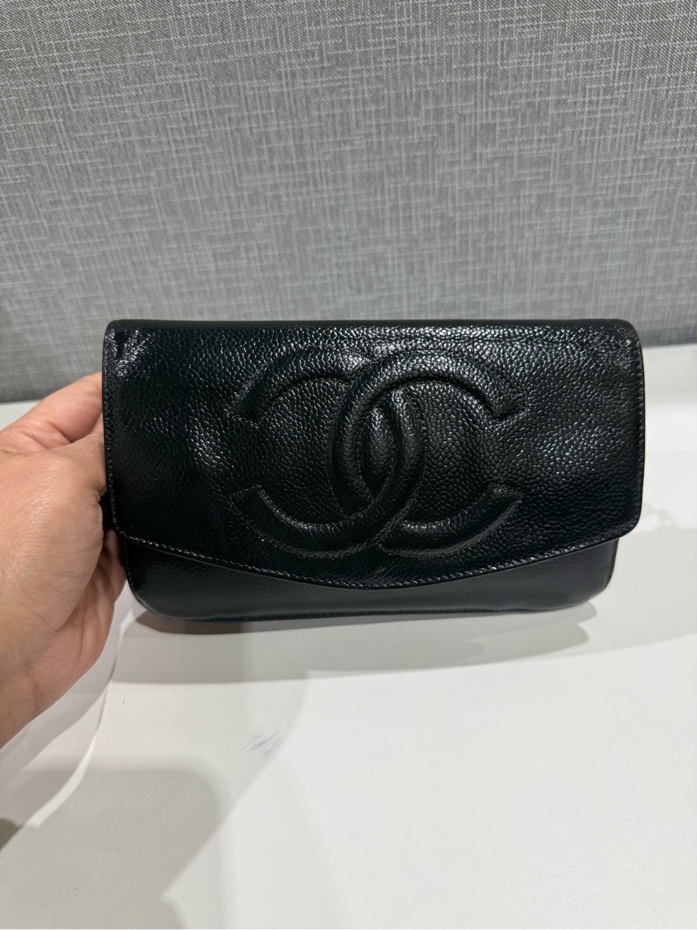 Authentic Chanel Black Caviar Leather Flap Clutch